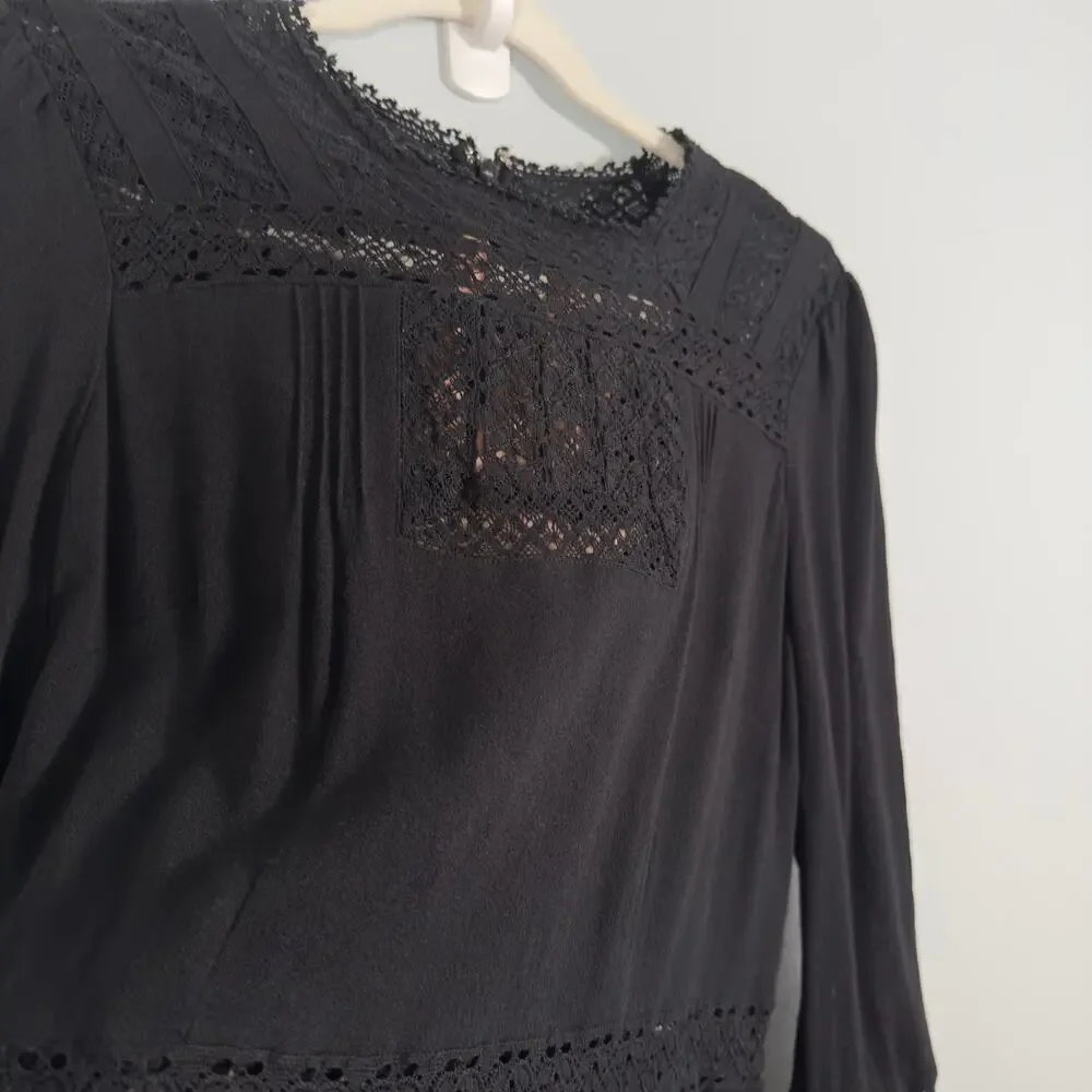 J. Crew Lace Blouse Size 6 Romantic Boho Crochet Top Flutter Sleeve